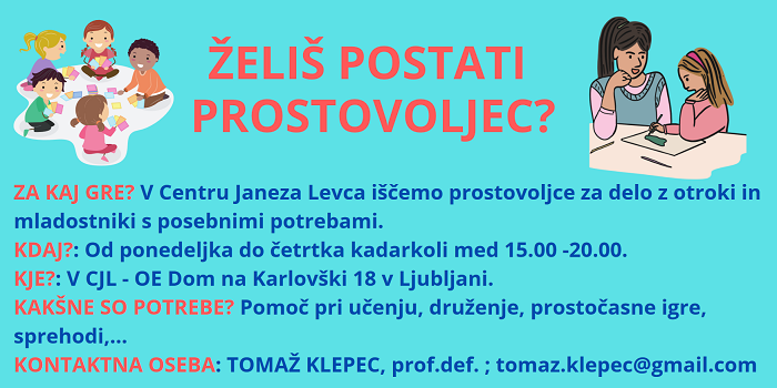 Center Janeza Levca išče prostovoljce_ke