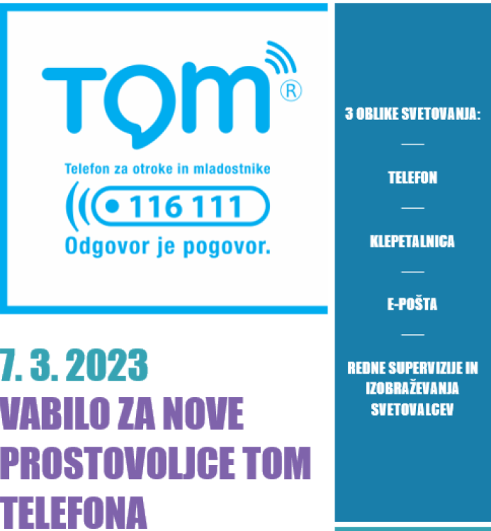 Vabilo za nove prostovoljce TOM telefona