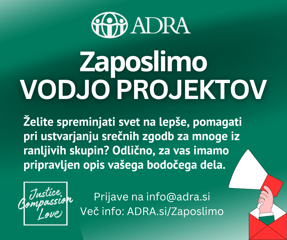 Humanitarno društvo ADRA Slovenija išče vodjo projektov