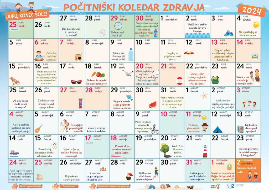 Počitniški koledar zdravja 2024